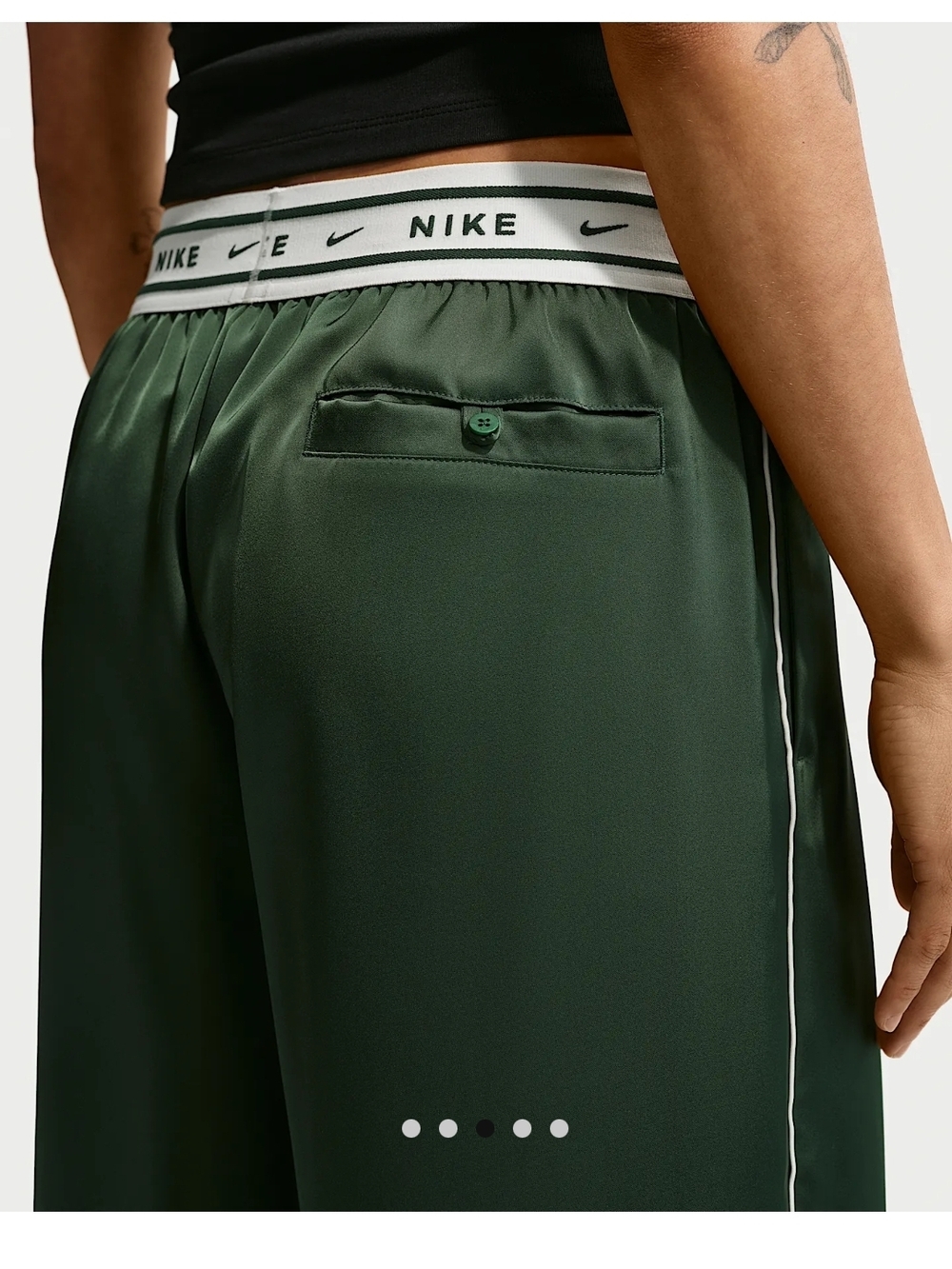 Nike Wide-Leg Satin Trousers in Deep Green - Picture 3 of 4